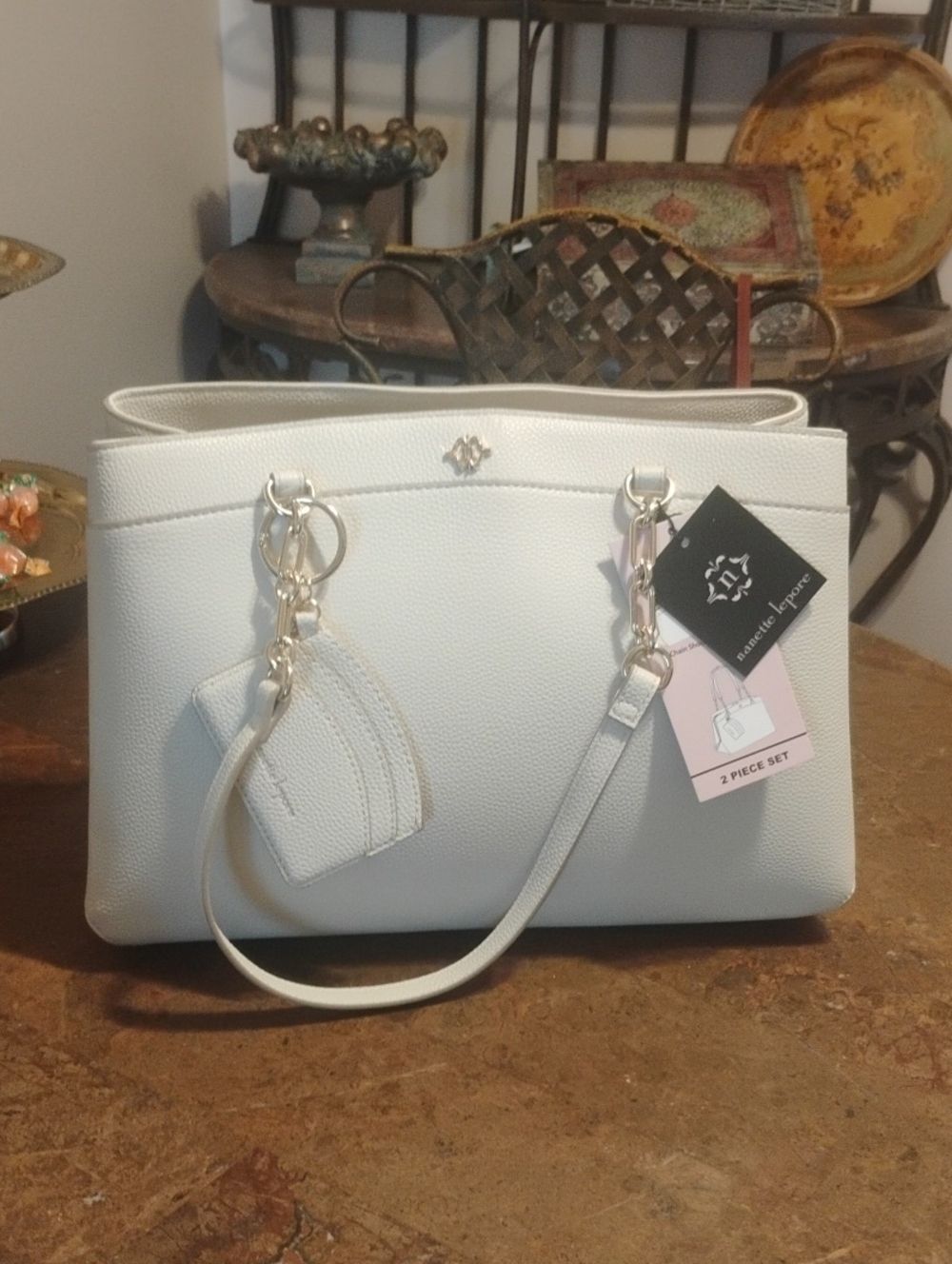 Nanette Lepore Eggshell Tote Bag with Matching Card Pouch